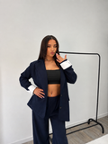 Ensemble Nelia tailleur effet lin bleu