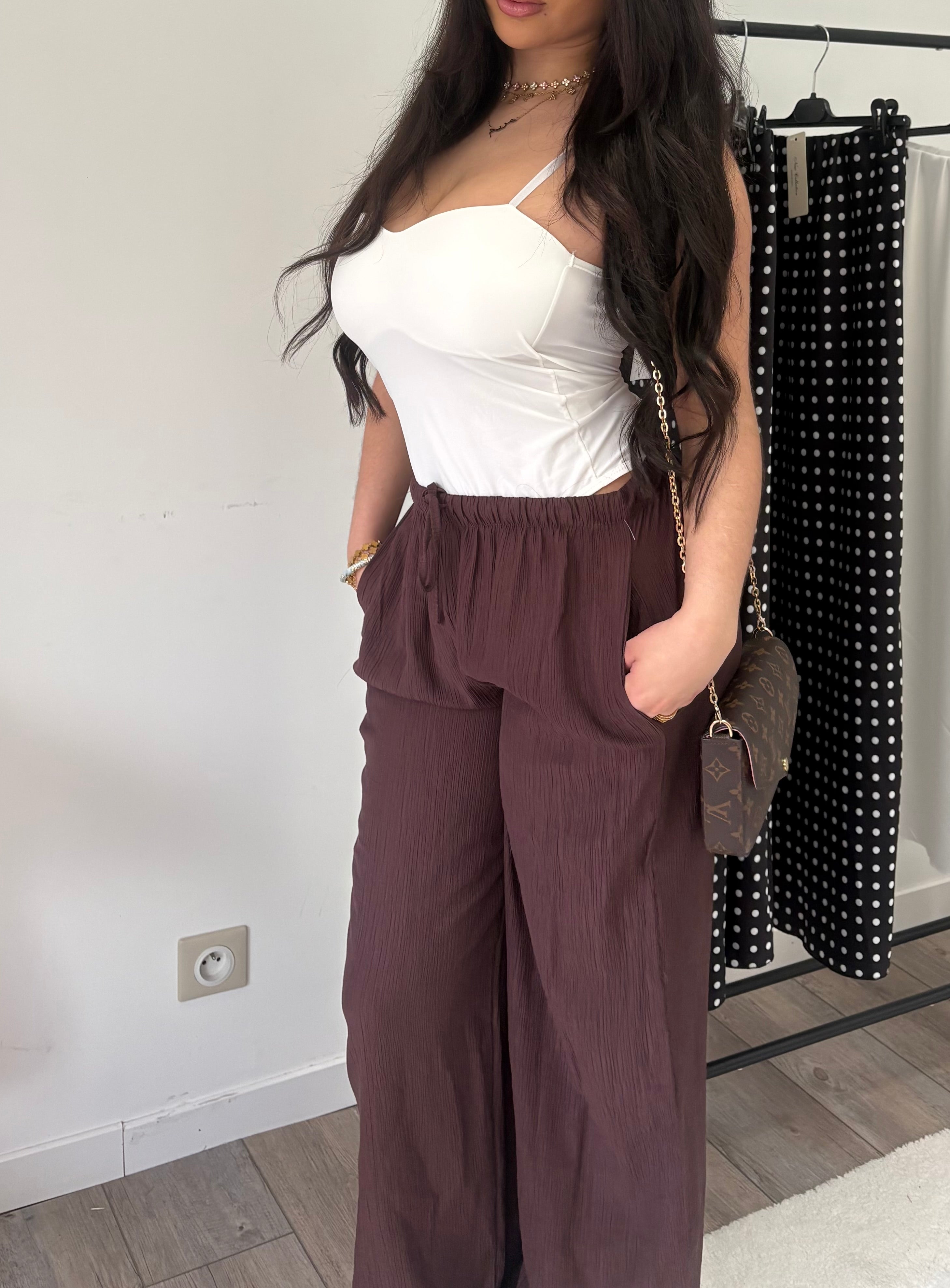 Pantalon gaufré marron Leïla ￼